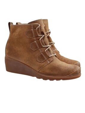 Sorel Toronto Wedge Heels Ankle Lace Up Brown Suede Light Brown Wedge Boots